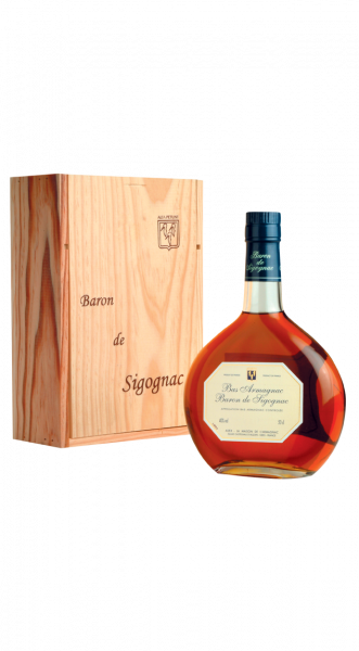 1956er Armagnac Baron de Sigognac in Holzkiste 40% 0,50 l